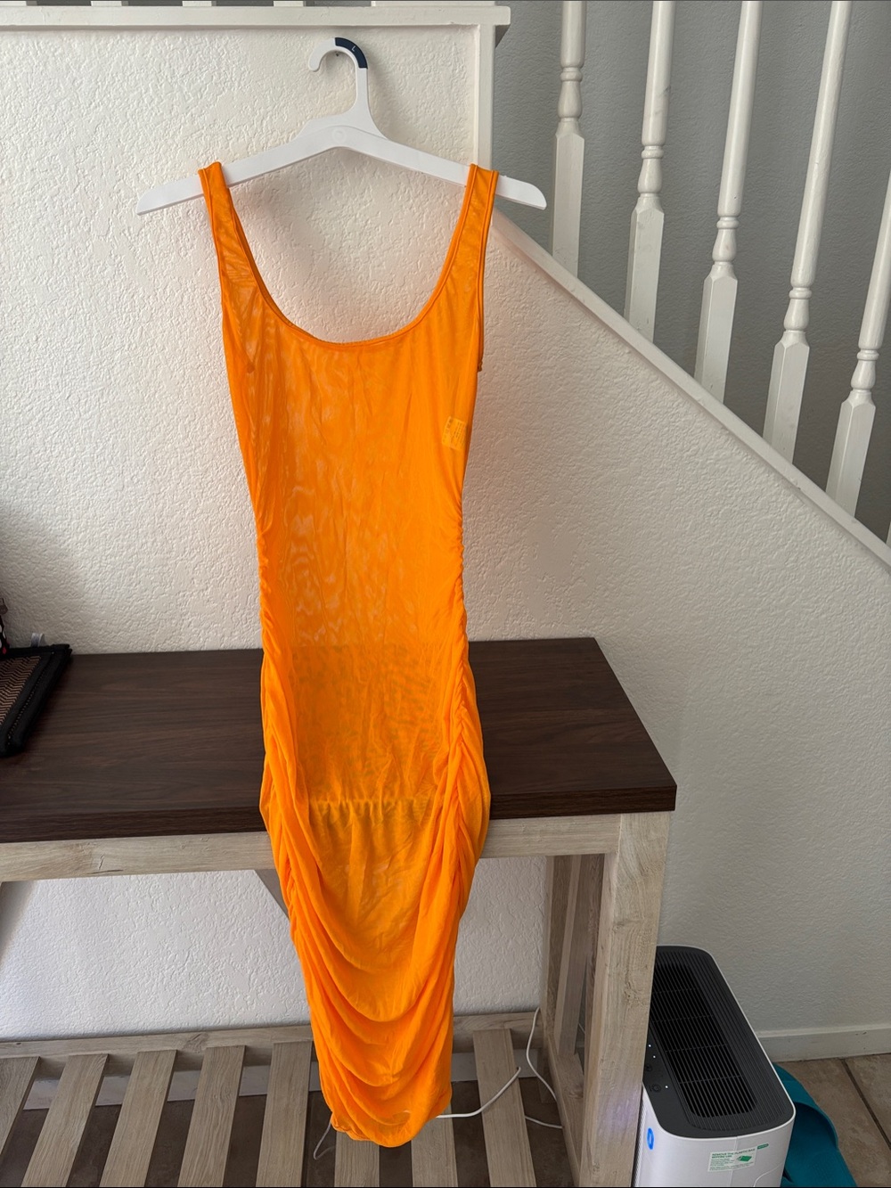 Bright Orange Ruched Sleeveless Dress - Women's